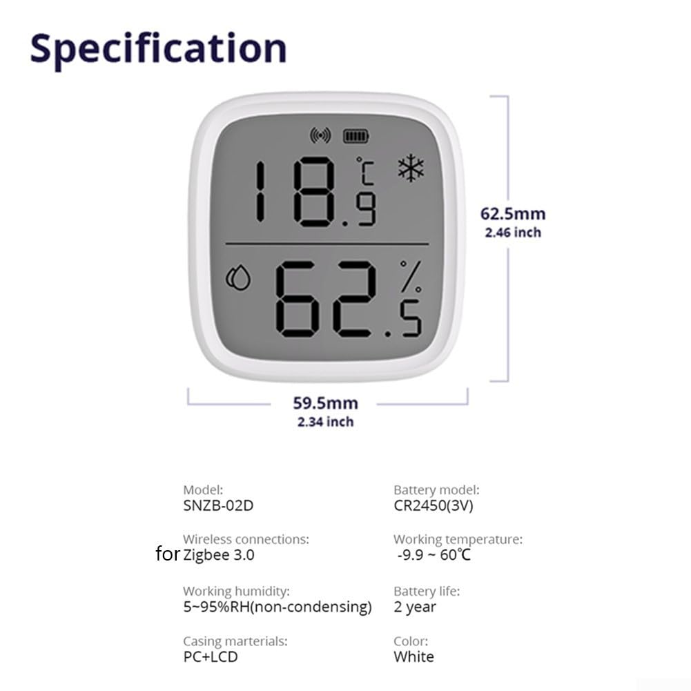 Moniteur de température et d'humidité pour Sonoff SNZB-02D, écran LCD sans fil, capteur d'humidité intelligent, pour la maison, les animaux domestiques, le garage, Hygromètre Intérieur Digital