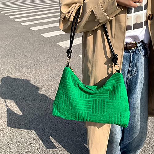 St Patricks Day Clutch Purse For Women Shoulder Bag Jacquard Flannel Fabric Hobo Handbag With Zipper Closure (Velvet Pile Grreen2) #TOP2