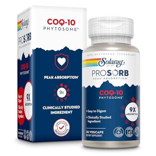 Image of SOLARAY CoQ-10 Phytosome - 9X Absorption CoQ10 200mg - Easy-to-Digest Antioxidants Supplement - Vegan and Made Without Soy - 60-Day Guarantee - 30 Servings, 30 VegCaps