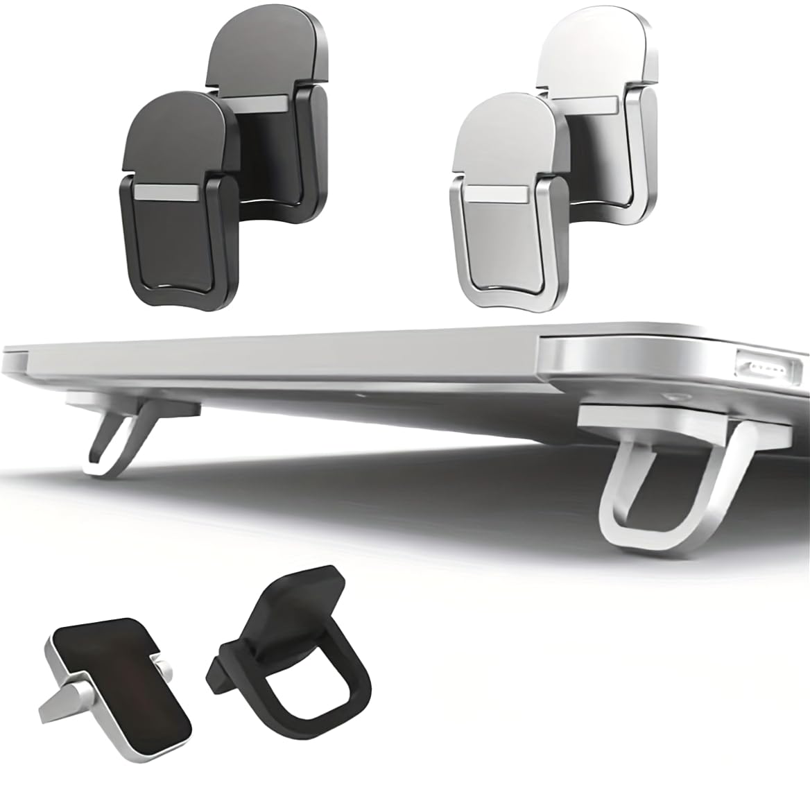 4 PCS Mini Laptop Stand Foldable Ergonomic Desktop Holder for Laptop Tablet Anti-Slip Space Saving Silver