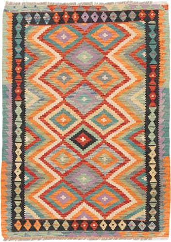 Kilim Afghan 111x146 tissé main, tapis d'Orient en laine géométrique
