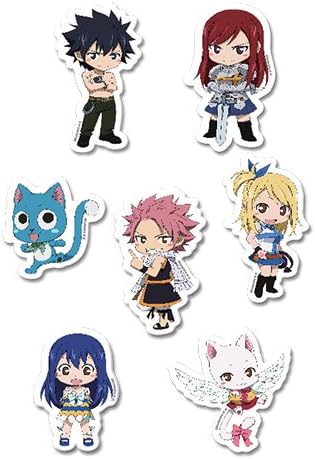 Fairy Tail 55492 Natsu Happy Lucy Gray Erza Wendy and Carla Puffy Sticker Set Color, 3", Multicolor