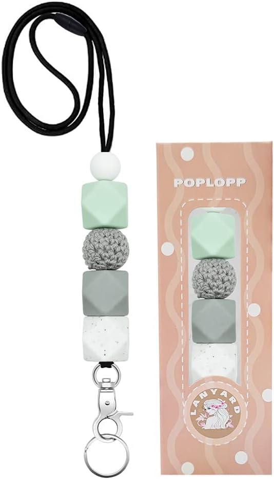 Cute Lanyards for Id Badges and Keys for Women Teacher，Durable Silicone Beaded Breakaway Lanyard with Keychain for Nurse Students Employees Office Worker