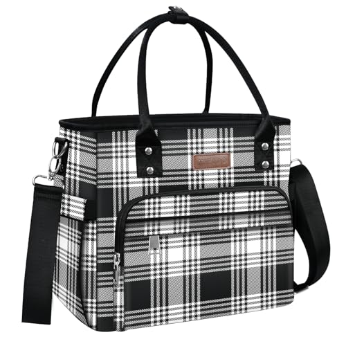 MIYCOO Lunch Bag Lunch Box Women - Leakproof Insulated Lunch Cooler Bag for Women - Large Lunch Tote Bags Adults, Checkered Black and White