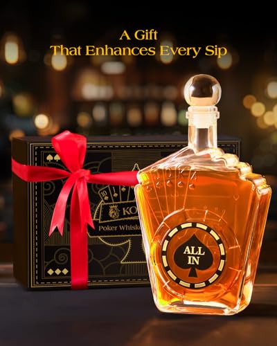Birthday Gifts for Men Dad, Kollea Poker Whiskey Decanter Set for Men, Casino Style Liquor Decanter, Funny Valentines Gift Ideas for Him Boyfriend Brother, Liquor Dispenser for Bar, Anniversary, 27 oz