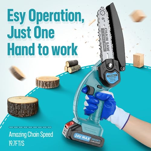 Mini Chainsaw Cordless, 6Inch Portable Small Chain Saw Battery Powered, Handheld Chainsaws with 2 * 24V 2.0MAH Powered Rechargeable Battery for Tree/Wood Cutting Trimming Craftsman Gardening Pruning - Image 2
