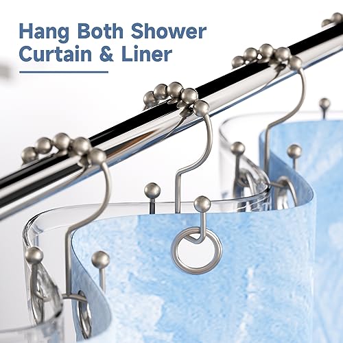 Image of Titanker Shower Curtain Hooks Rings, Rust Resistant Metal Double Glide Shower Hooks Rings for Bathroom Shower Rods Curtains, Set of 24 Hooks - Matte Nickel