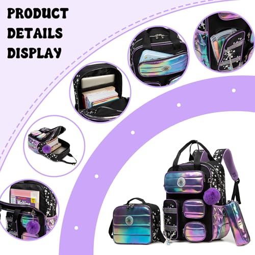 Kids School Backpacks for Girls Backpack with Lunch Bag for Elmentary Students Kids Travel Bookbag for Girls Age 6-124