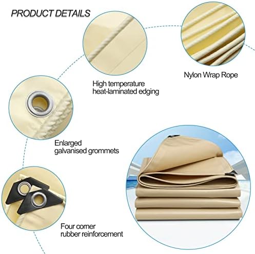 3x6m Tarpaulin Heavy Duty 500g/㎡ Waterproof Tarp Large Ground Camping Sheet with Eyelets for Outdoor Furniture Caravan Car Cover, Beige (Size : 1x2m)