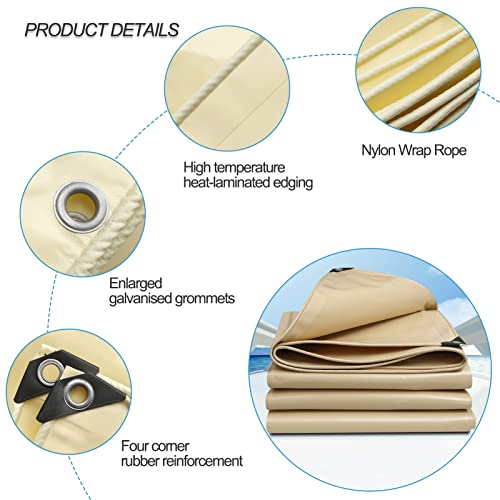 Lona de PVC Resistente Color Beige de 500 g/m² - Lona Impermeable de 3x5 m para Camping, Exteriores, Piscina, Refugio contra la Lluvia con Ojales metálicos - Protección Duradera y versátil