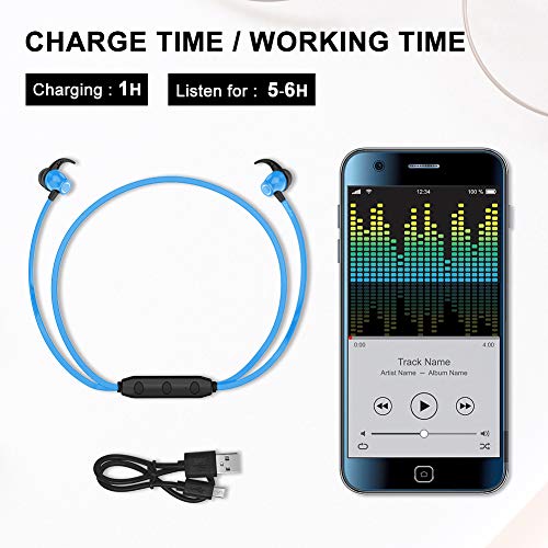 Abafia Cuffie Bluetooth, Cuffie Sportivo Auricolare in-Ear Bluetooth V5.0 con Microfono Incorporato y Design Magnetico per iPhone XR/XS/Huawei P30 / P30 PRO/Samsung S9 / S8 / Xiaomi (Blu)