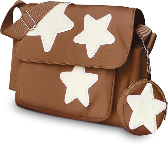 Y2K Messenger Bag for Women, Lightweight Spacious Stars Tote Purse with Cute Coin Purse, Crossbody Shoulder Bag,everyday bag