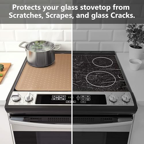 Stove Top Cover for Electric Stove - Silicone Stove Mat for Glass Top, Glass Cooktop Protector, XL Dish Drying Mats For Kitchen,Oven Covers for Electric Stove (Caramel,28 x 20)