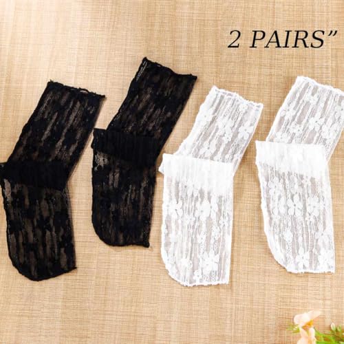 Image of Sheer Socks Floral Lace Ankle Socks See Through Loose Casual Sock Summer Breathable Sock for Women 2 Pairs
