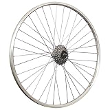 28 Zoll Hinterrad Yak19 Hohlkammerfelge mit 7 fach Schraubkranz - Silber V-Brake