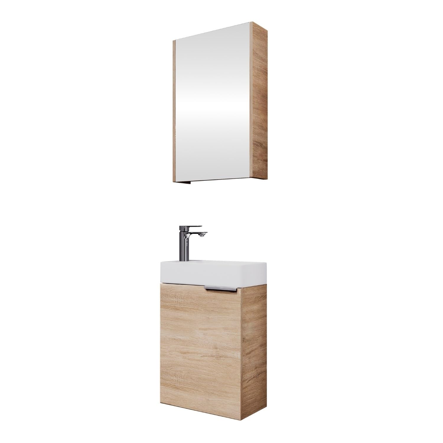 Planetmöbel Waschtischunterschrank mit Spiegelschrank Badmöbel Set 40cm für Badezimmer Gäste WC Sonoma Eiche