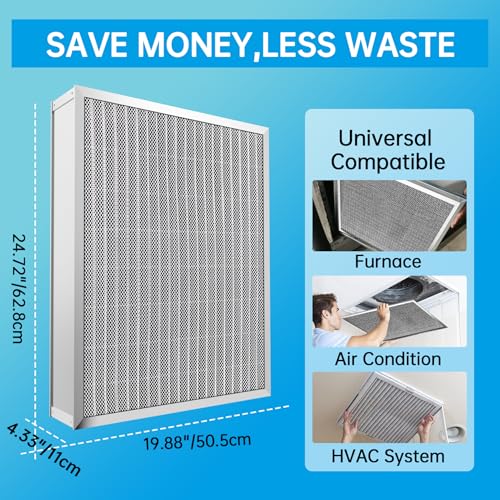 Image of UBeesize 20x25x5 Reusable Air Filter HVAC AC Furnace Filter,Washable, Lasts a Lifetime,Permanent Filter,For Lennox (X6673), Honeywell (FC100A1037),Carrier,and More(Actual Size:19.88x24.72x4.33Inch)