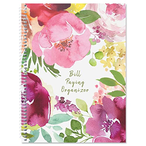 When Flowers Speak Bill Paying Organizer Book - Personal Account book, 9" by 12 inch, Spiral-Bound, 14 Pockets, 32 Label Stickers, Bill Tracking