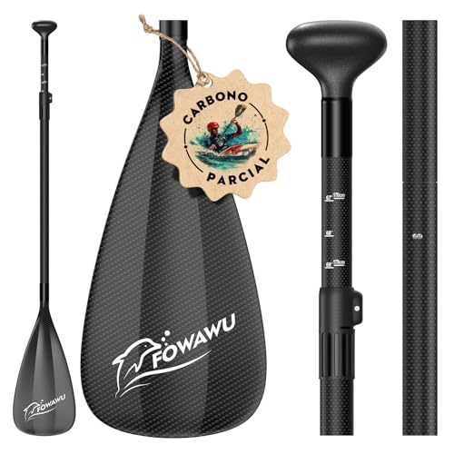 FOWAWU 3-Parte Remo Paddle Surf Semi-Carbono Pala Sup Paddle Telescopic 160cm–210cm para Tabla de Surf Canoa Sup, Ligero y Portátil 1.64 lbs (745g)
