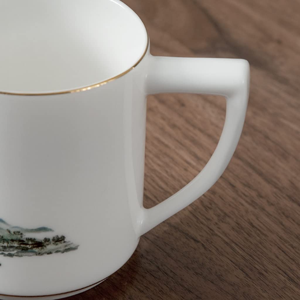 Kaffee-Becher Keramikbecher exquisit Überglasierte gebratene Blumenkapazität Becher mit Deckel Kaffeetasse Großkapazität Tragbare Teetasse 360ml (Color : White)