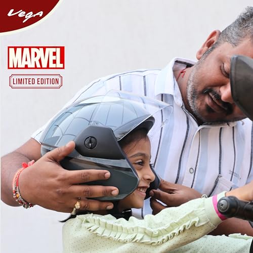 Image of Vega Buds Junior Marvel Spiderman Graphic Open Face Helmet for Kids - Lightweight Design, Superior Comfort & Safety, Stylish Black Grey - XS