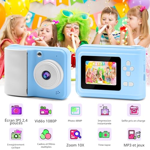 Appareil Photo Numérique Instantané, avec Papier d'impression & Carte TF 32G, Caméra Vidéo avec Stylos Colorés pour Le Bricolage, Chapeaux Costume Accessoire Déguisement – vue 4