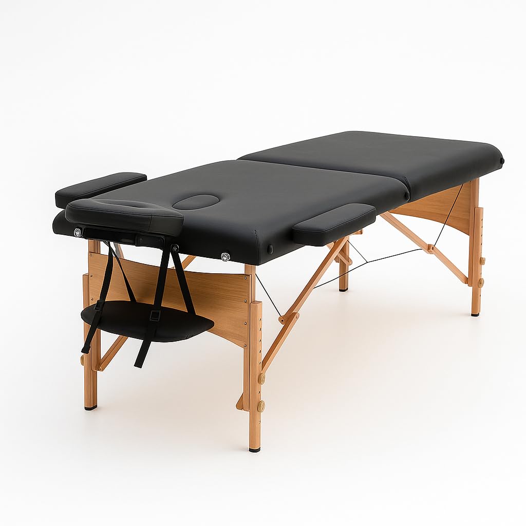 T-LOVENDO.ES Camilla de Masaje Plegable portátil Ligera Profesional | 2 cuerpos con Altura Ajustable | Acolchado Espuma Alta Densidad | Estructura Madera | Soporta hasta 200kg