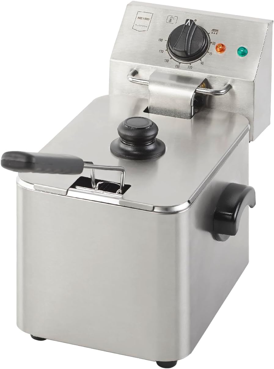 METRO Professional Electric Deep Fryer GDF3004 Stainless Steel Deep Fryer 4L 2500W Fast Heating with Lid Safety Thermostat Cold Zone Non-Slip Feet