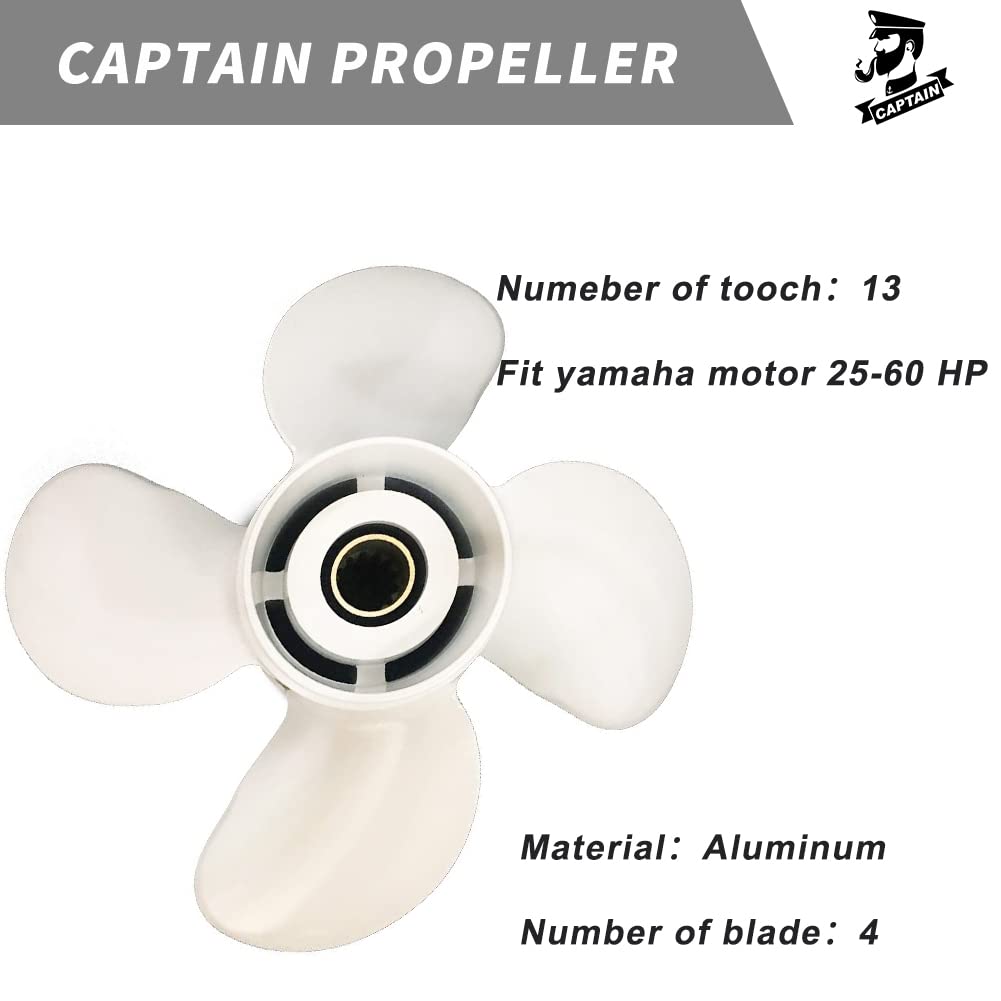 Boatman Hélice de Bateau Hors-Bord en Aluminium à 4 pales pour Moteurs Yamaha 20-60 HP, 13 Dents cannelées, RH