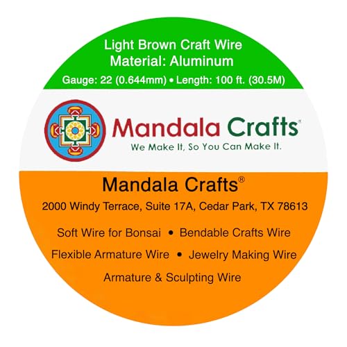 Image of Mandala Crafts 22 Gauge Anodized Aluminum Craft Wire for Jewelry Making - 100 FT Colored Flexible Light Brown Wire - Bendable for Bonsai Armature Crafting Sculpting