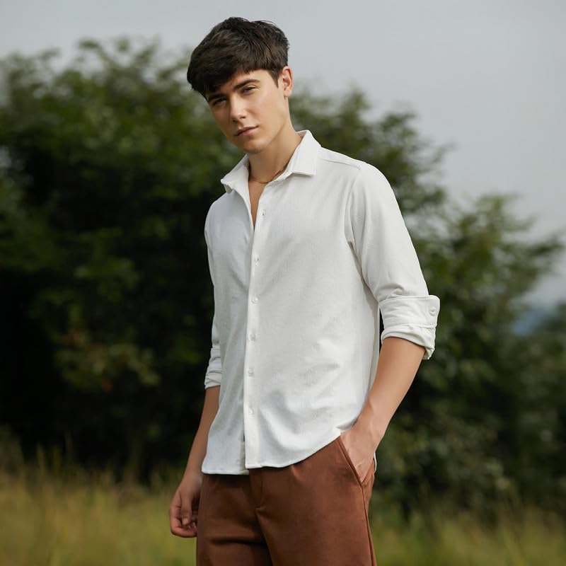 Image of CAHOOT Men's Shirt for Casual Wear | Spread Collar | Long Cuffed Sleeves | Button Closure | Shirt Crafted with Comfort Fit for Everyday Wear