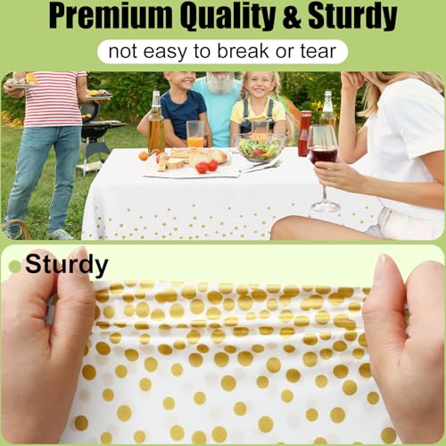 Smiry 54 Inch x 300 Feet Disposable Table Cover Roll, White & Gold Plastic Table Cloth in Cut-to-Size Box with Slide Cutter, Waterproof Rectangle Tablecloths for Weddings, Banquets, Outdoor by Smiry - Used condition - Image 3