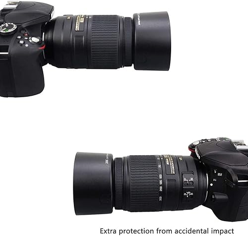 Miniatura 8 de JJC Parasol reversible dedicado para lente Nikon AF-S DX NIKKOR 2.165-11.811 in f4.5-5.6G ED VR zoom, parasol de repuesto Nikon HB-57