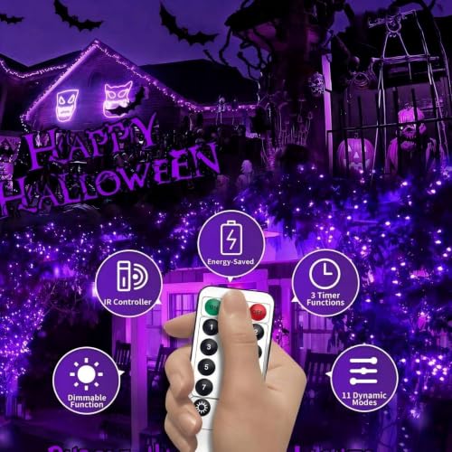 FLVOECN 380 LED 124FT Purple Halloween Lights Timer 8 Modes - image 5
