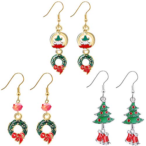 Preisvergleich Produktbild Hpamba Weihnachten Ohrringe Tropfen Schneeflocke Ohrstecker Sterling Silber Weihnachtsbaum Geschenke Gifts Ohrschmuck Weihnachten Baumeln Schneeflocke Ohrstecker für Frauen Elch Design 3 Paare