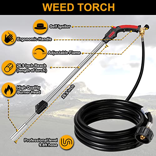Gtonksye-Propane-Torch-Weed-Burner-KitBlow-TorchDual-purpose-multifunctional-gardening-outdoor-weed-burner-with-push-button-Igniter-and-98-ft-hoseFuel-Not-Included