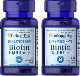 Puritan's Pride Biotin 10000 Mcg, Helps Promote Skin, Hair and Nail Health, Softgels 100 Count (Pack of 2)