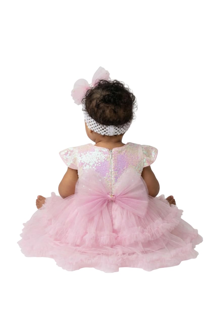 SIRRI Rosa Pailletten-Tüllkleid & Haarband-Set für Babys, Tutu-Geburtstags- und Hochzeitsoutfit