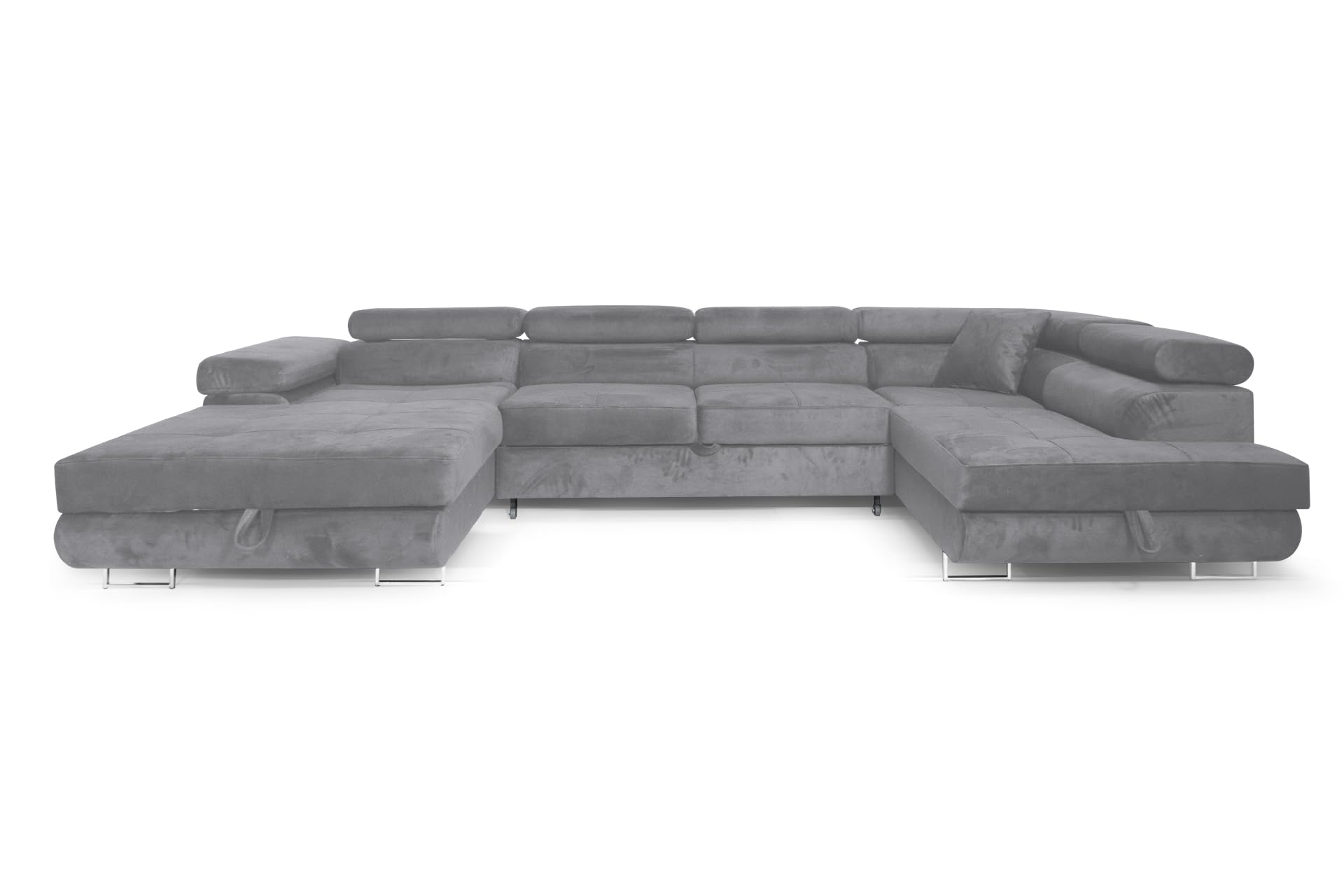 Sofa narożna Aller U XXL sofa narożna z funkcją spania i dwoma skrzyniami na pościel w kolorze szarym, prawa strona (jasnoszara)