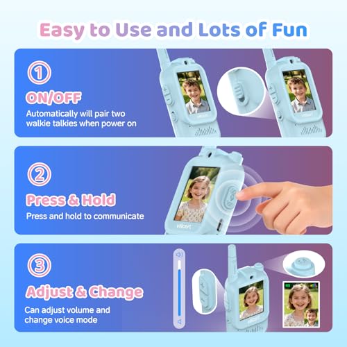 Image of Video Walkie Talkies with Real-Time Screen & Voice Changer, Rechargeable Long Range Radios for 3-12 Year Old Boys Girls, Christmas Birthday Gifts for Kids Indoor Outdoor Camping