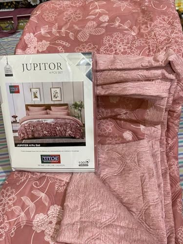 Image of TITOS 100% Pure Cotton 4Pcs Bedding Set, 1 King Size Comforter, 1 King Size Bedsheet, 2 Pillow Covers