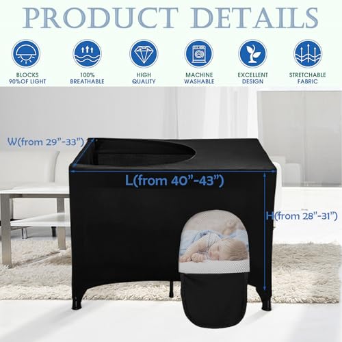 Image of Crib Blackout Cover for Pack and Play,Breathable Blackout Tent for Travel Crib,Portable Stretchy Baby Blackout Tent for Indoor Outdoor Travel