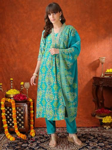 Image of NIVANA Embroidered & Printed Kurta with Pant & coordinated Dupatta