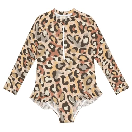 susiyo Leopard Animal Skin Girls Long Sleeve One Piece Swimsuits Rash Guard Bathing Suit UPF 50+ Zipper Girl Swimwear