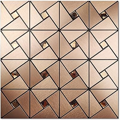 Vamos Tile Peel and Stick Backsplash Tile with Gloves - Metal Tile Stick on Backsplash for Kitchen and Bathroom Rosegold Windmill Puzzle Glass Mixed Self Adhesive Mosaic Tiles(12"x12"x10 Sheets)