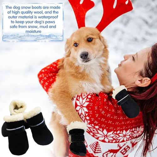 Hundeschuhe Pfotenschutz, 4 Stück Hundeschuhe Winter, Schneestiefel Hunde, Hunde Schuhe Anti Rutsch, Rutschfest und Warm, Geeignet für Kleine und Mittelgroße Hunde für Outdoor-Aktivitäten im Winter, L