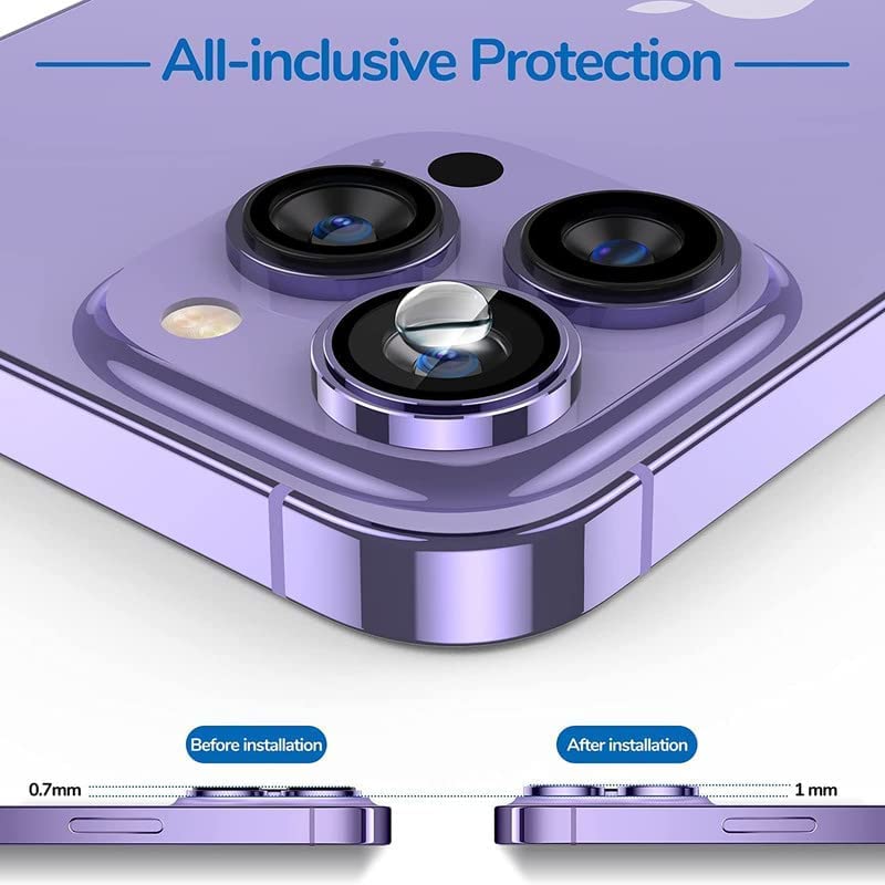Image of Tempered Glass For iPhone 14 / For iPhone 14 Plus Camera Lens Screen Protector 9H Hardness HD Full Coverage Camera Metal Ring Protecter-(2 Pack, Purple)