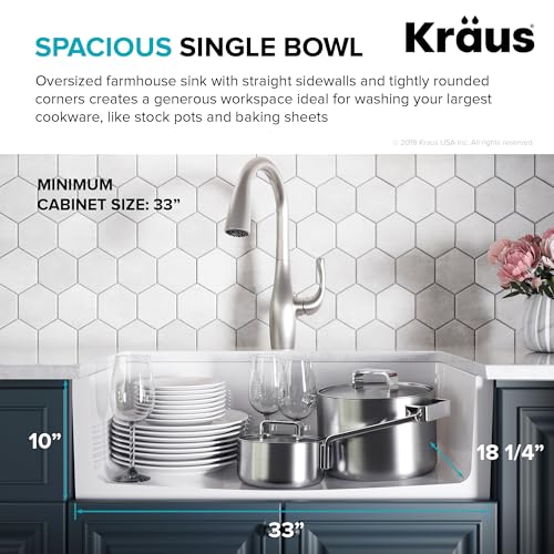 KRAUS KFR1-33GWH Turino Reversible 33-inch Fireclay Farmhouse Flat Apron Front Single Bowl Kitchen Sink with Bottom Grid in Gloss White - image 5