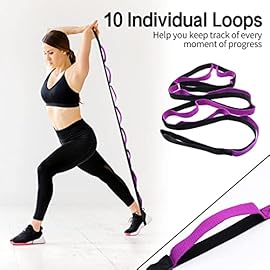 Stretching Strap, 4 Pack 10 Loops Yoga Straps for Stretching, Non-Elastic Stretch Strap for Physical Therapy, Stretch Bands for Pilates, Exercise, Dance, Yoga Fitness, Gym Workouts (4)