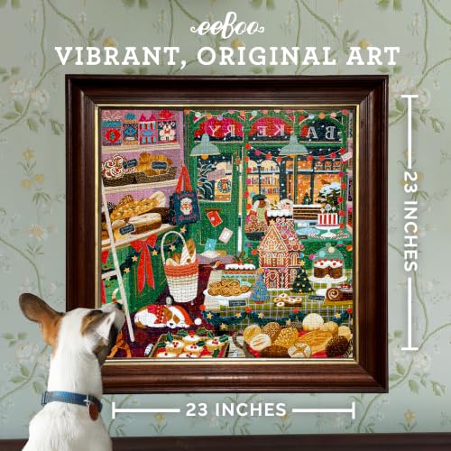 Image of eeBoo Holiday Bakery 1000 Piece Square Jigsaw Puzzle, 23 inch x 23 inch | Double coated, sturdy & dust free pieces with a satisfying snap. Includes full color reference insert. Vibrant, original art